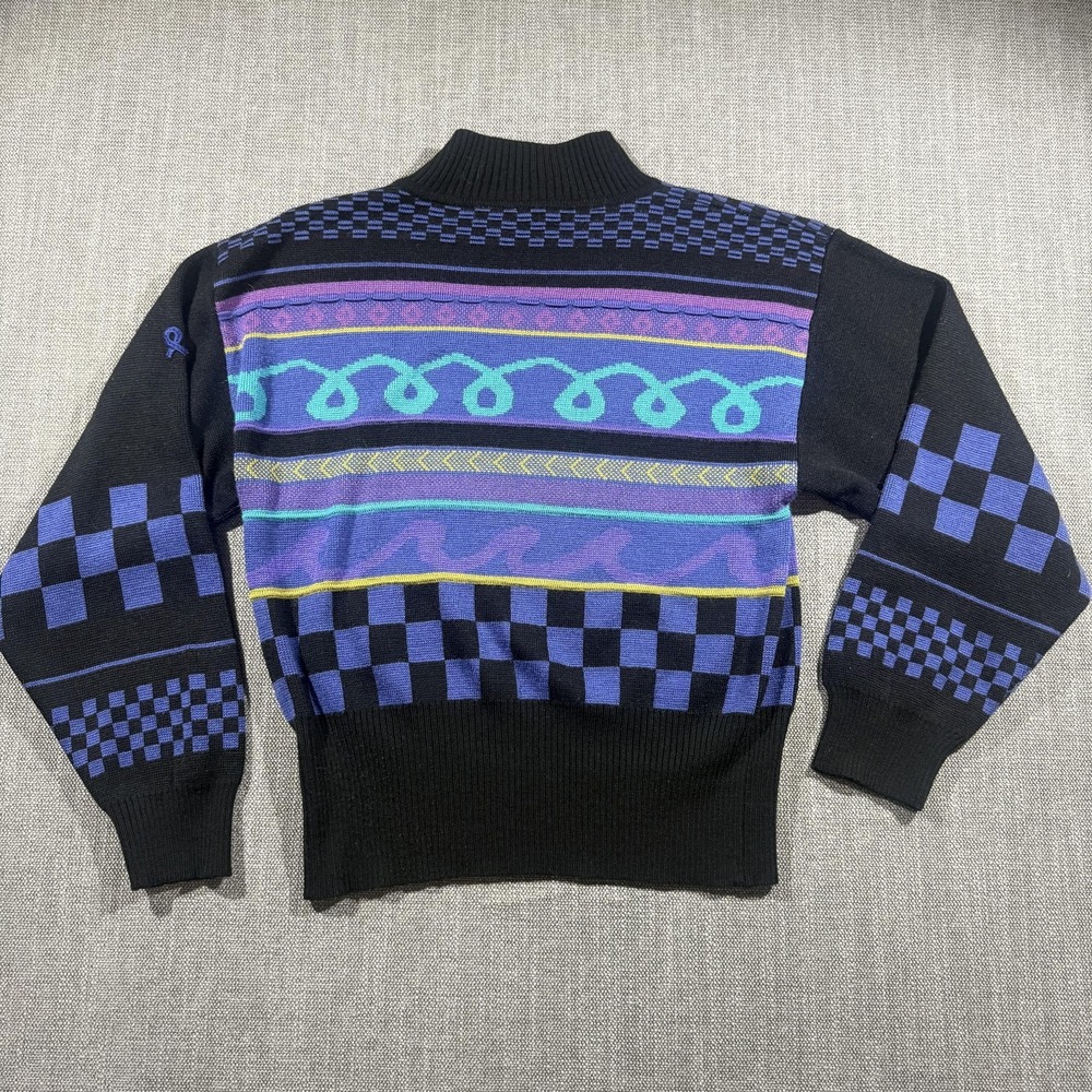 Vintage Demetre Sweater Womens Small Multicolor Geometric Mock Neck 80s Ski Knit - Picture 5 of 6